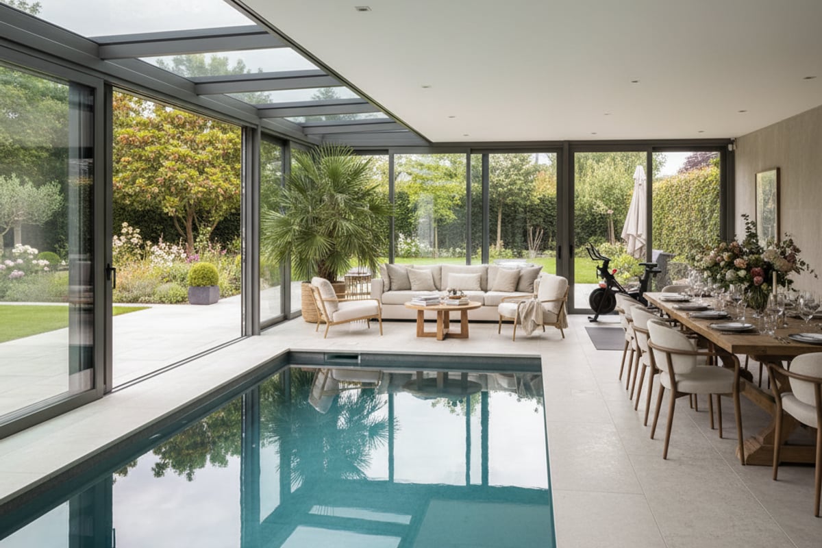 Un abri de piscine pensé comme une véranda pour un véritable espace de vie