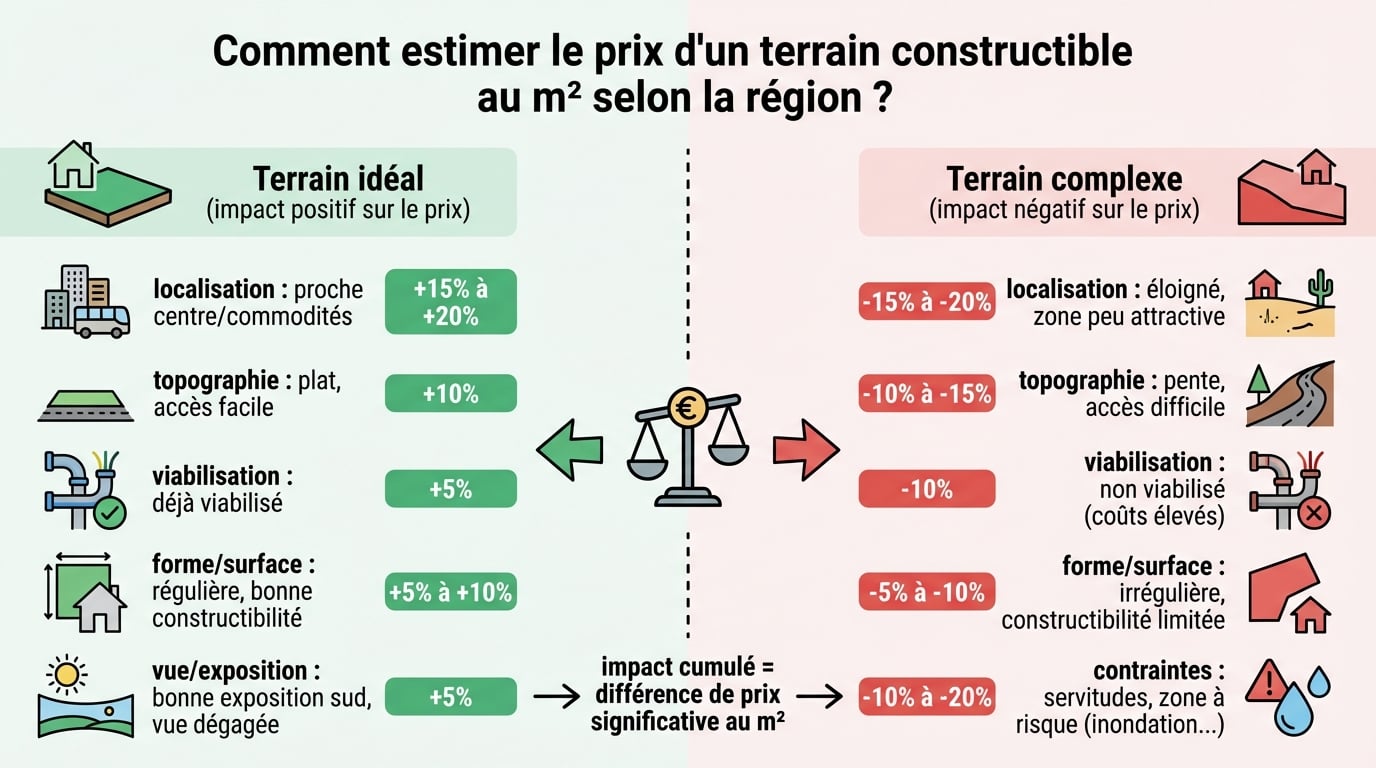 Schéma comparatif : Terrain idéal vs Terrain complexe