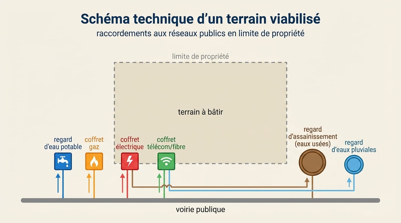 Schéma technique d'un terrain viabilisé