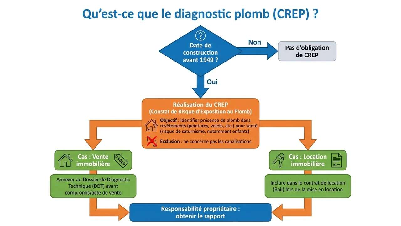 Diagramme de décision pour déterminer l'obligation du diagnostic plomb selon l'année de construction et la transaction.