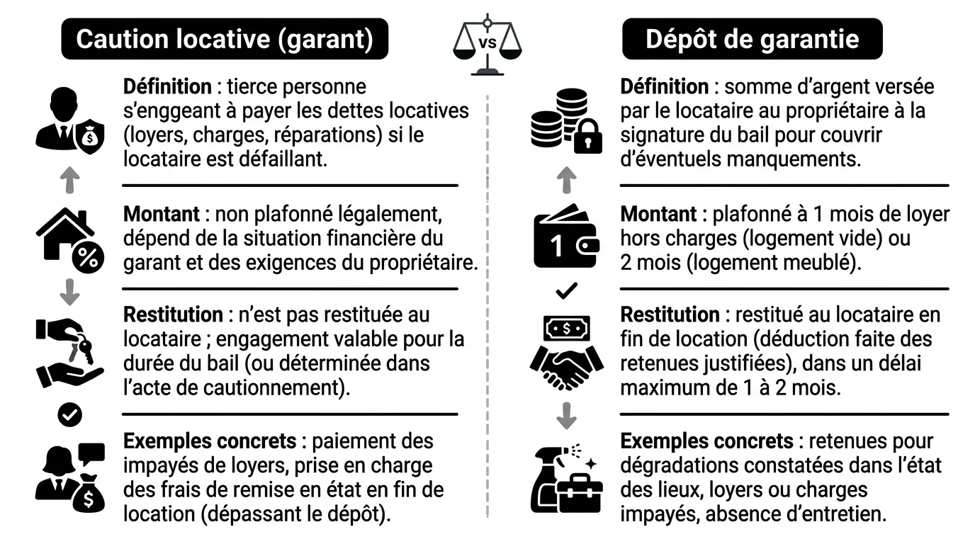 Comparaison visuelle : Caution locative vs Dépôt de garantie