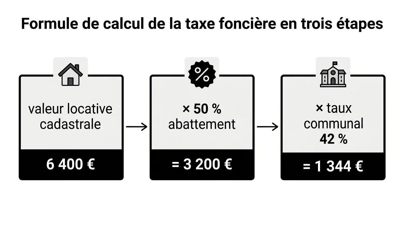 Formule de calcul de la taxe foncière en trois étapes
