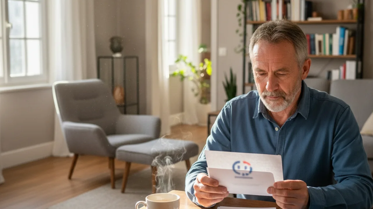 Propriétaire ouvrant son avis de taxe foncière à domicile