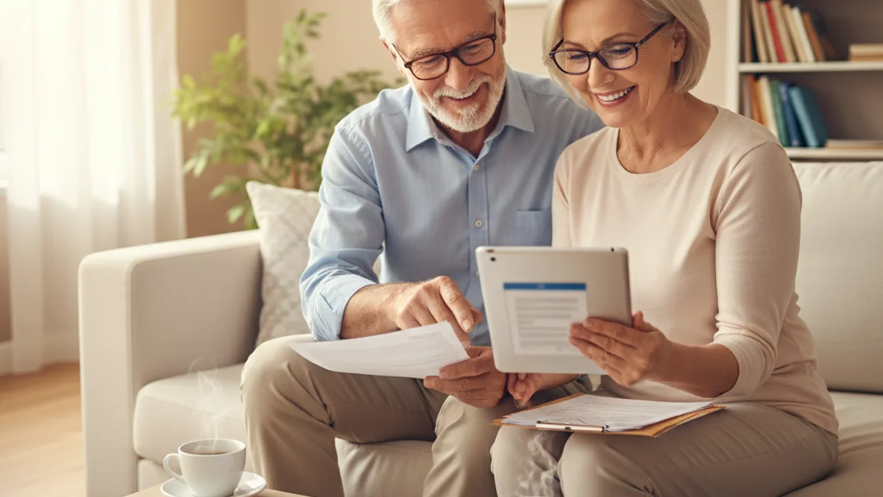 Couple de seniors préparant sereinement leur passage à la retraite