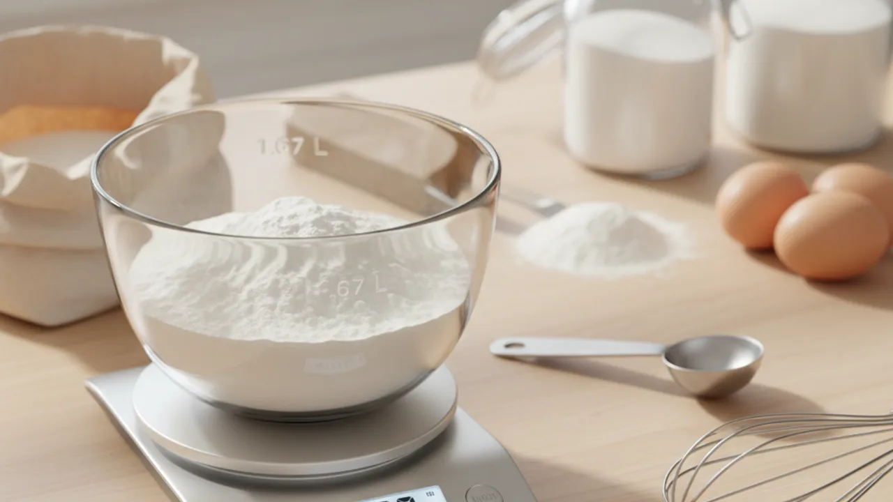 Cuisine, balance et bol gradué pour doser une recette