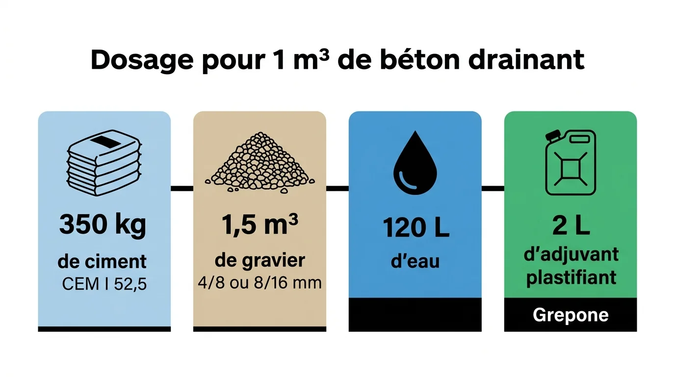 Dosage des composants pour un mètre cube de béton drainant