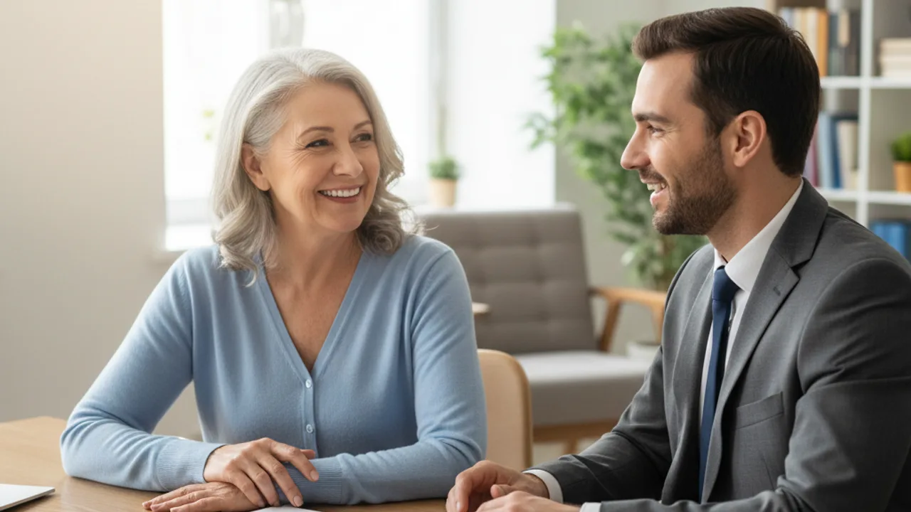 Échange entre une retraitée et un conseiller au moment de choisir sa nouvelle mutuelle