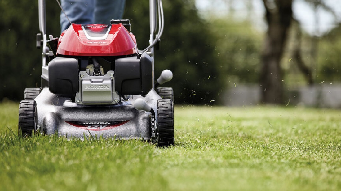 Tondeuse Honda IZY HRG 466 en utilisation dans un jardin