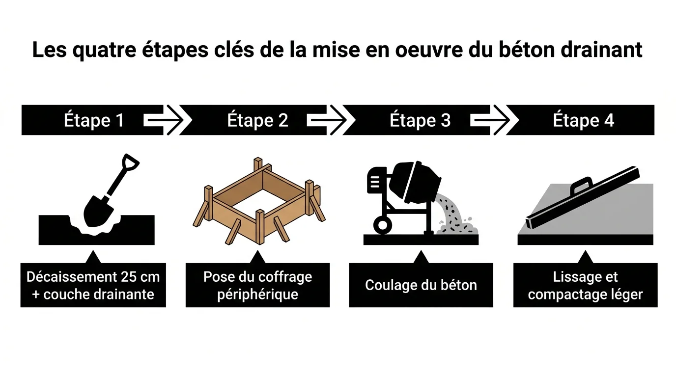 Les quatre étapes clés de la mise en oeuvre du béton drainant