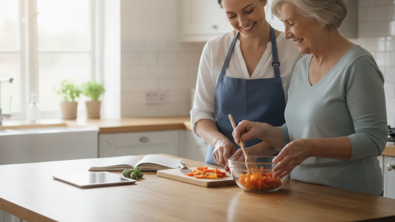 Aide à domicile accompagnant une personne âgée