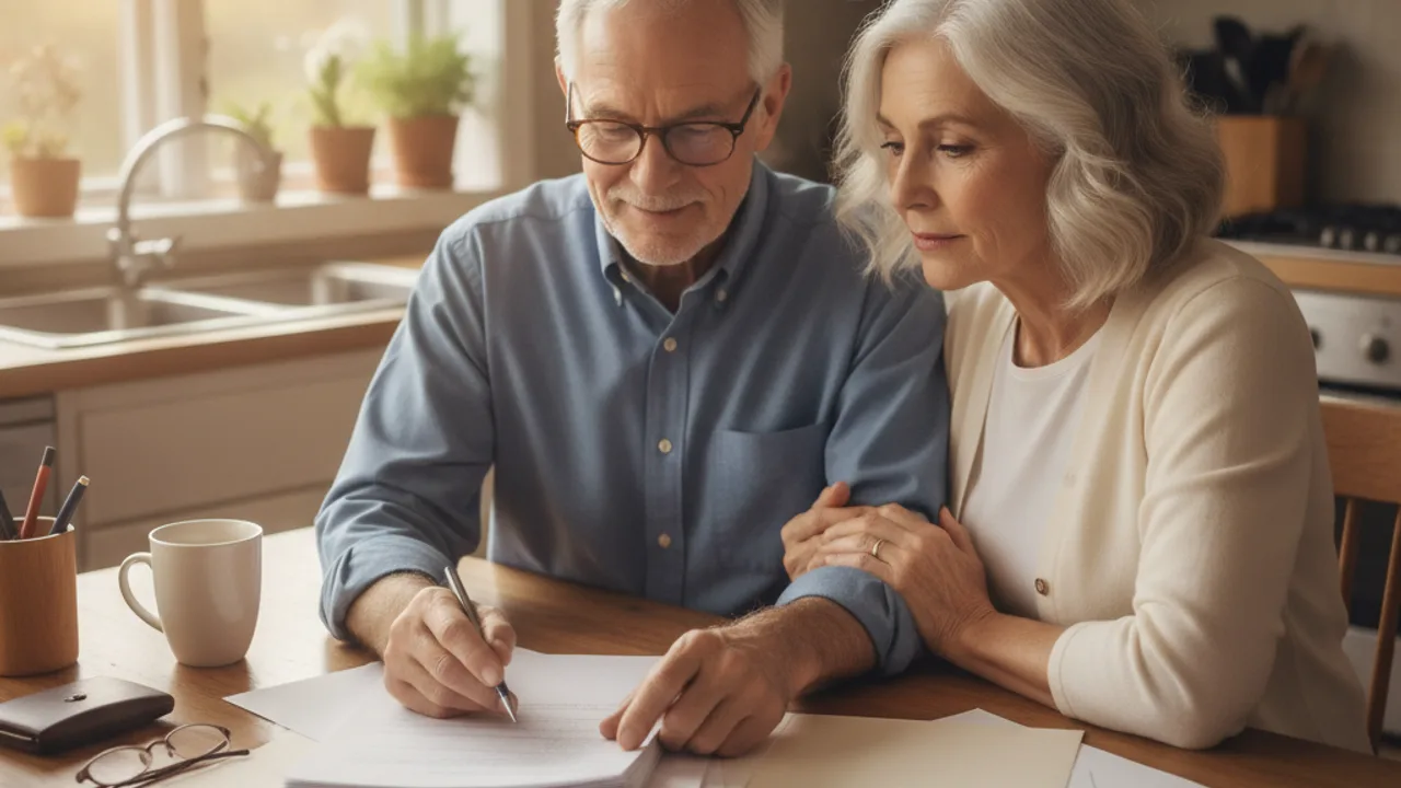 Couple vérifiant son exonération de droits de succession à domicile