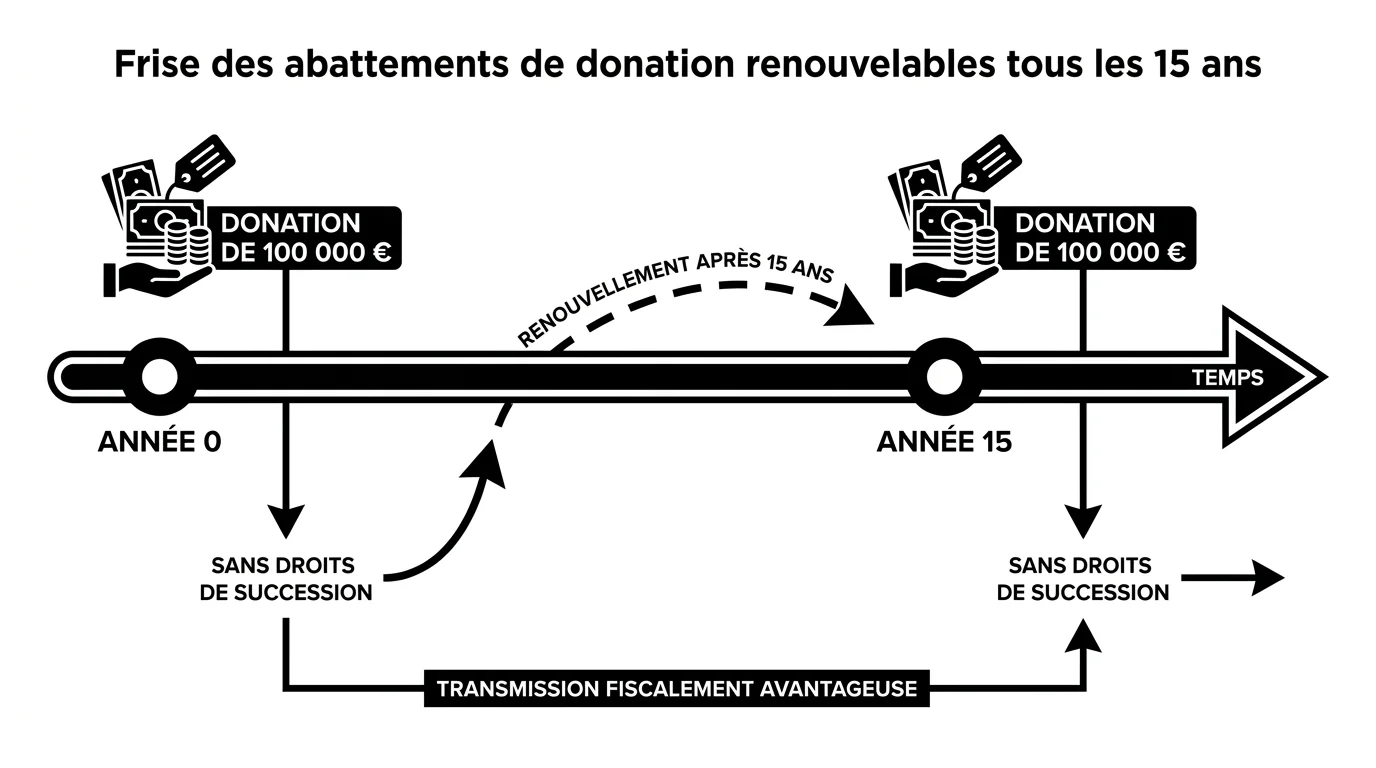 Frise des abattements de donation renouvelables tous les 15 ans
