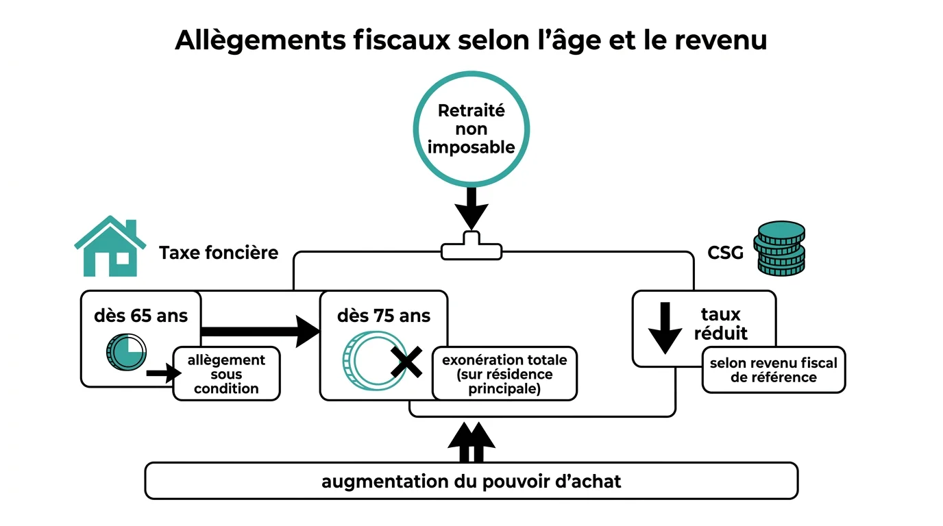 Schéma : allègements fiscaux selon l'âge et le revenu