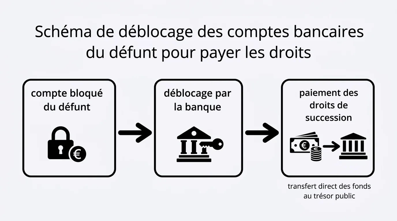 Schéma de déblocage des comptes bancaires du défunt pour payer les droits