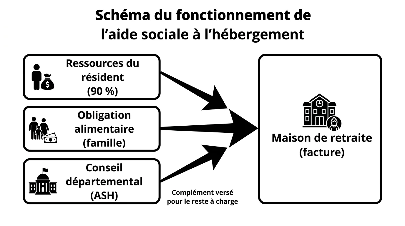 Schéma du fonctionnement de l'aide sociale à l'hébergement