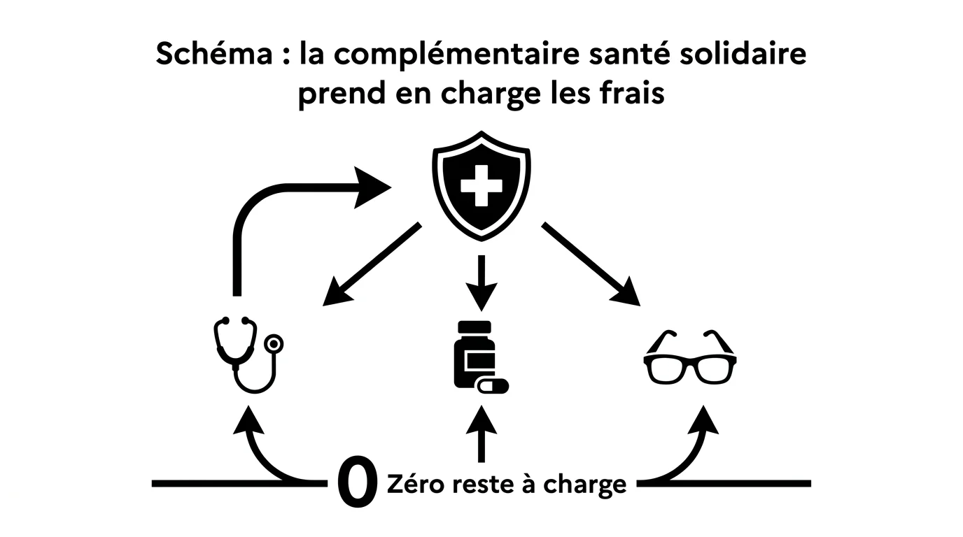 Schéma : la complémentaire santé solidaire prend en charge les frais