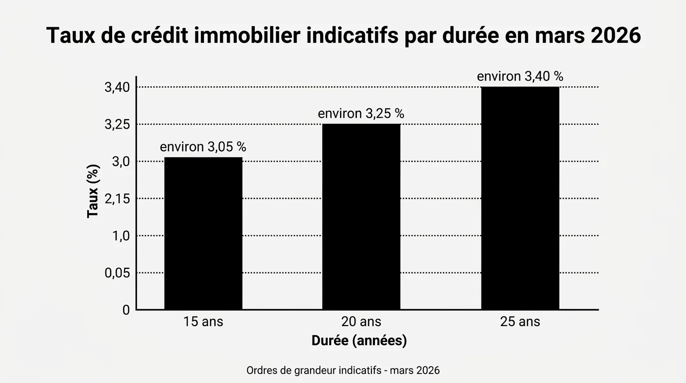 Taux de credit immobilier indicatifs par duree en mars 2026