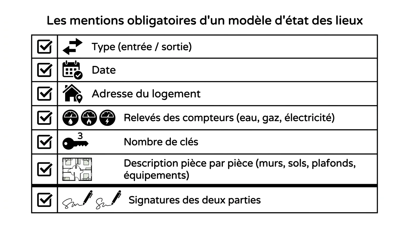 Les mentions obligatoires d'un modèle d'état des lieux