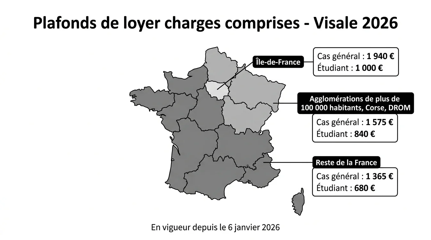 Les plafonds de loyer Visale 2026 par zone géographique