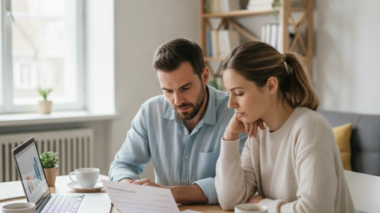 Un couple de salariés vérifie son avis d'impôt avant de demander un prêt accession